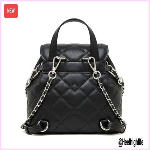 Genuine Leather Quilted Mini Backpack Set with Detachable Chain Pouch main image 6